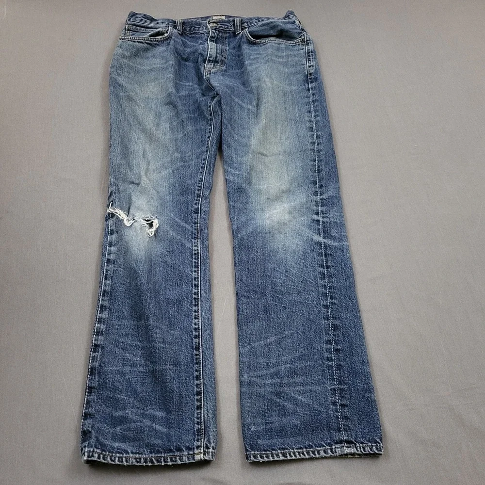 J. Crew Mens 33W 32L Vintage Slim Jeans Distressed Blue Cotton